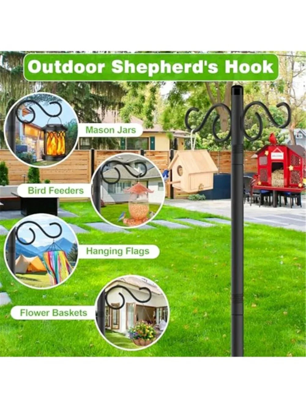 Double Shepherds Hooks for Outdoor,2 Pack 90 Inch Bird Feeder Pole with 5 Prongs